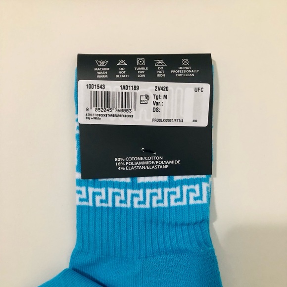 Versace La Greca Cotton-Blend Socks Sky Blue White Medium - Picture 3 of 6